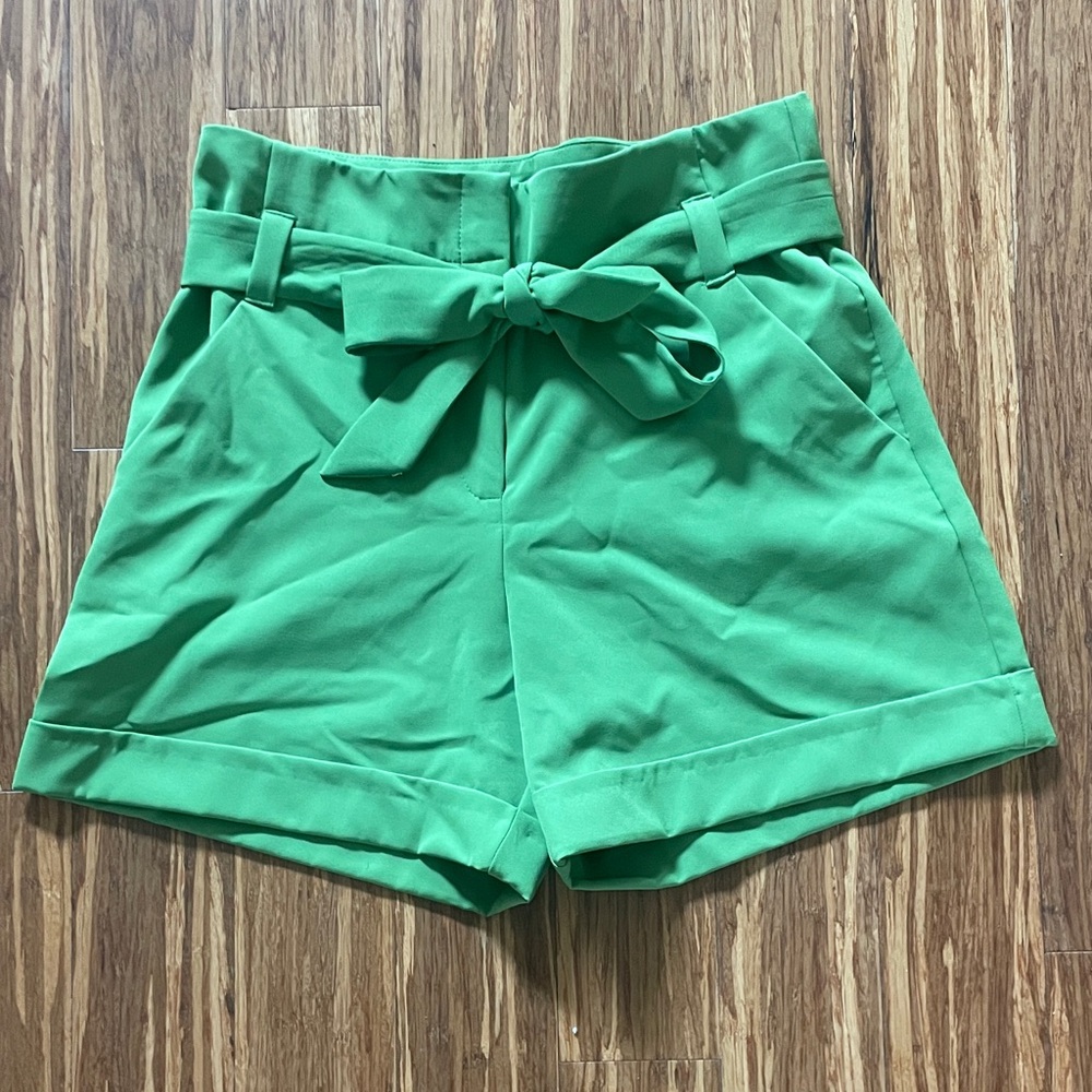 Cooper & Ella High Waist Green Shorts with Bow